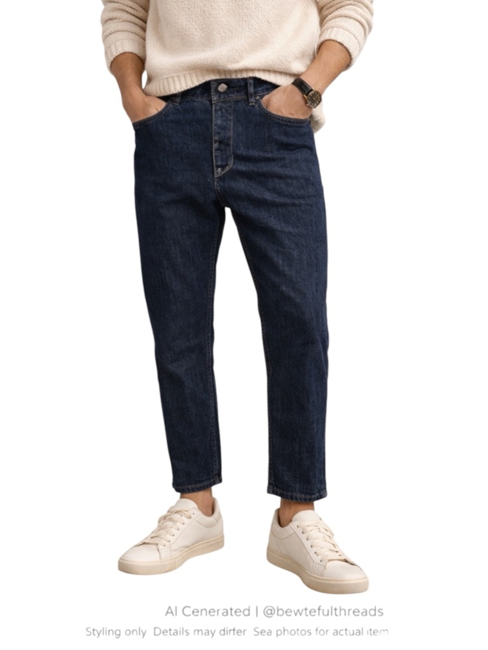 Dark Wash Slim Straight Jeans Button Fly Cropped 34x26 Minimalist